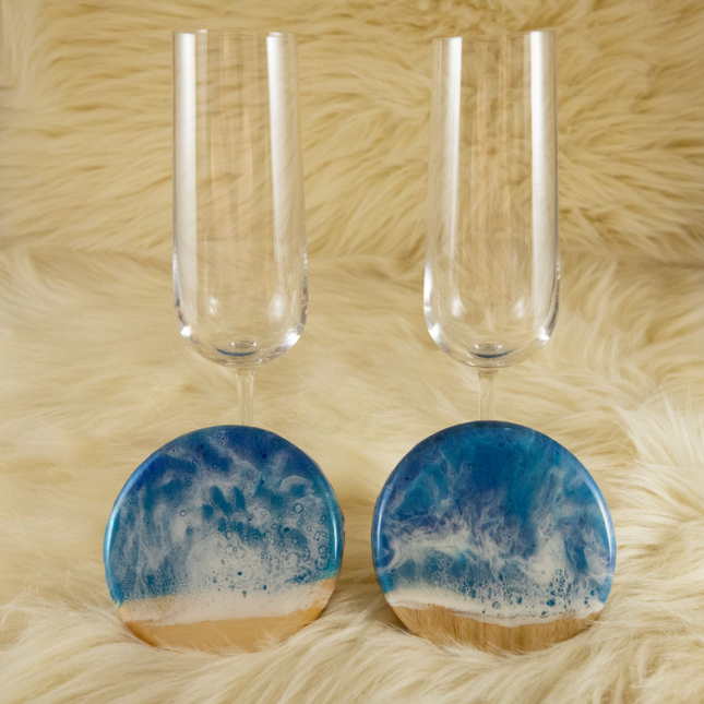 Coasters and Champagne Flute Gift Set - Camphor Laurel Wood