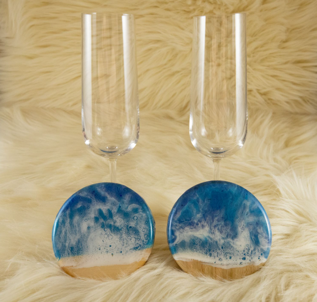 Coasters and Champagne Flute Gift Set - Camphor Laurel Wood