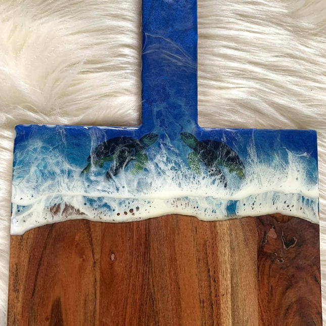 Large Cheese Board with two Turtles - Acacia Wood