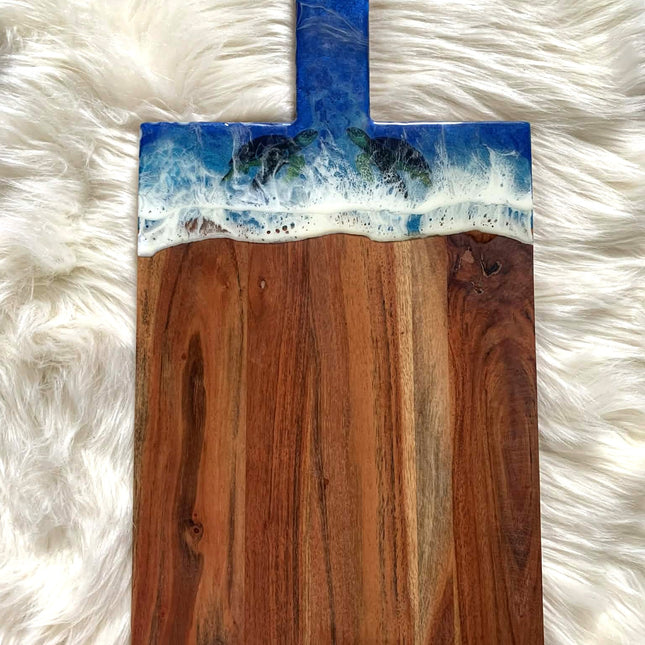 Large Cheese Board with two Turtles - Acacia Wood