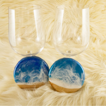 Coasters and Red Wine Glasses Gift Set - Camphor Laurel Wood