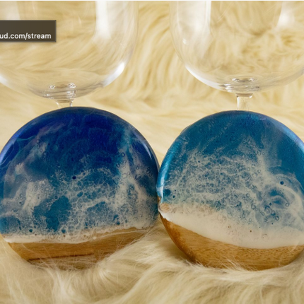 Coasters and Red Wine Glasses Gift Set - Camphor Laurel Wood