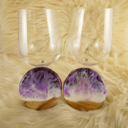 Coasters and Red Wine Glasses Gift Set - Camphor Laurel Wood