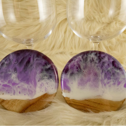 Coasters and Red Wine Glasses Gift Set - Camphor Laurel Wood