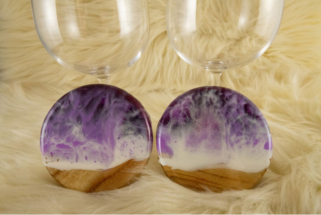 Coasters and Red Wine Glasses Gift Set - Camphor Laurel Wood