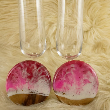 Coasters and Champagne Flute Gift Set - Camphor Laurel Wood