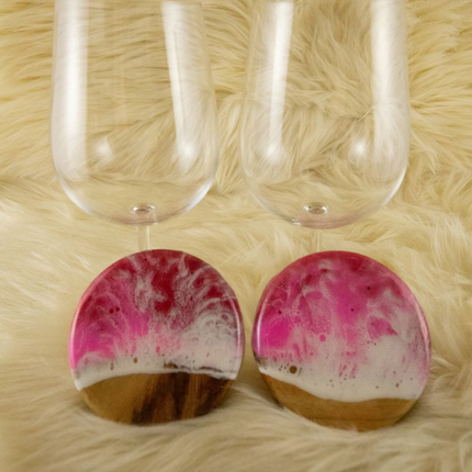 Coasters and Red Wine Glasses Gift Set - Camphor Laurel Wood