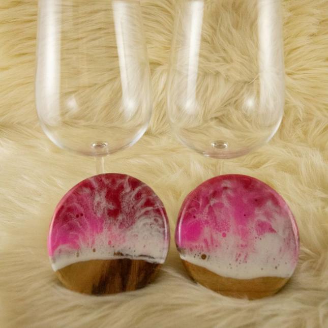 Coasters and Red Wine Glasses Gift Set - Camphor Laurel Wood