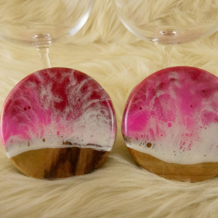 Coasters and Red Wine Glasses Gift Set - Camphor Laurel Wood