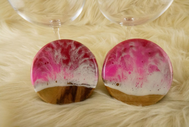 Coasters and Red Wine Glasses Gift Set - Camphor Laurel Wood