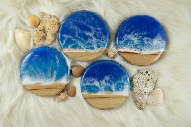 Coasters (Ocean Inspired) - Set of Four (4) - Camphor Laurel Wood