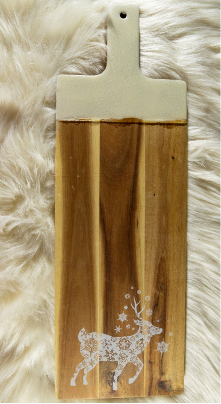 Christmas Cheese Board with Reindeer - Acacia Wood