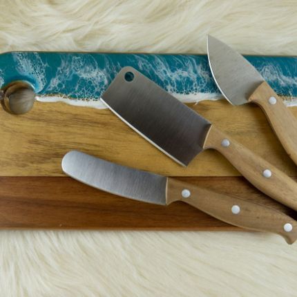 Small Cheese Board with Knife Set - Acacia Wood