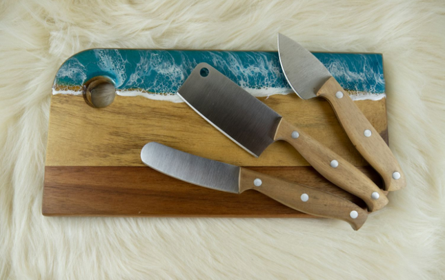 Small Cheese Board with Knife Set - Acacia Wood