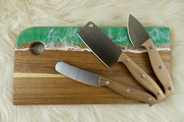 Small Cheese Board with Knife Set - Acacia Wood