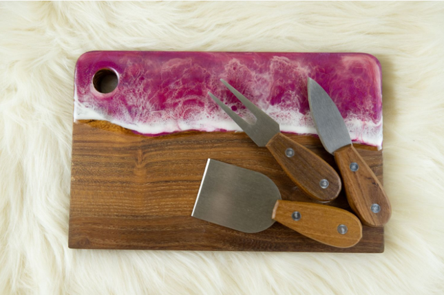 Small Cheese Board with Knife Set - Teak Wood