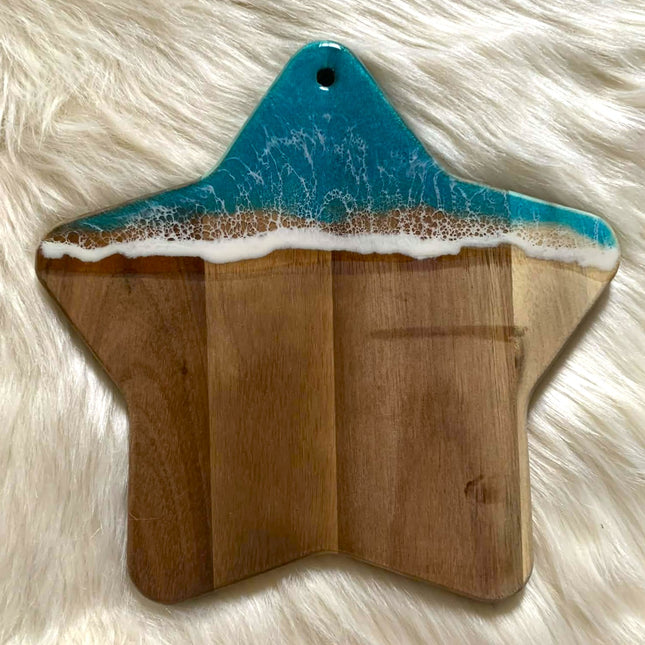 Star Shaped Cheeseboard with Cheese Knife and Fork - Teak Wood